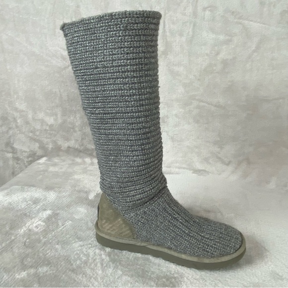 UGG Cardy Women's Knit Boots Size 8 Gray Wool Knee High Button Sheepskin - Picture 4 of 9